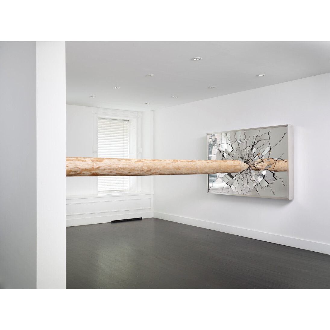 Li Hui, Ksana, 2015, Mirror finished stainless steel, steel, wood, Site specific (mirror: 49 x 73 x 6 inches)