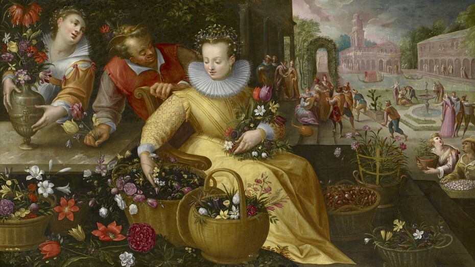 Bottega di Frederik I. van Valckenborch, Mercato dei fiori (primavera), dopo il 1595, olio su tela, 123,5 x 208,5 cm, GG 2203, Kunsthistorisches Museum Vienna, Pinacoteca, Courtesy KHM-Museumsverband