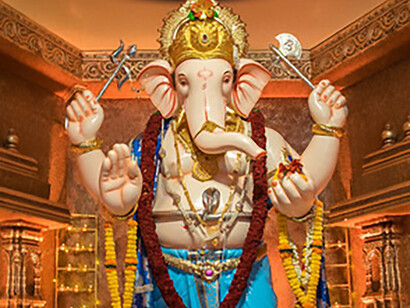 The vibrant Ganesh Chaturthi festivities at a renowned temple in Mumbai, Maharashtra, India