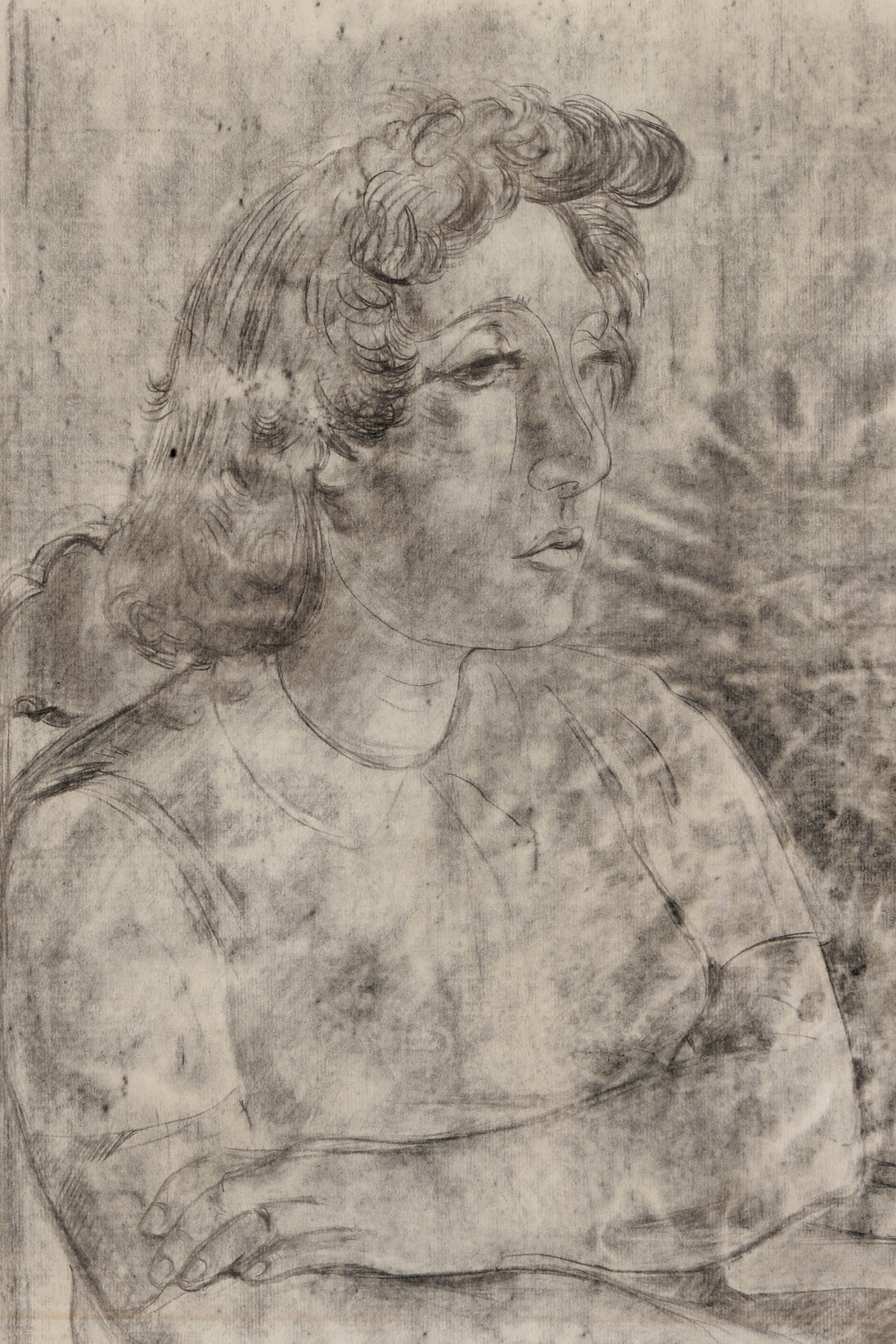 Jankel Adler, Woman with Folded Arms, 1940's, charcoal drawing