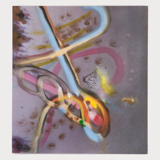 Julian Schnabel, Untitled, 2015, Inkjet print, spray paint on polyester, 111 x 102 inches (281.9 x 259.1 cm)