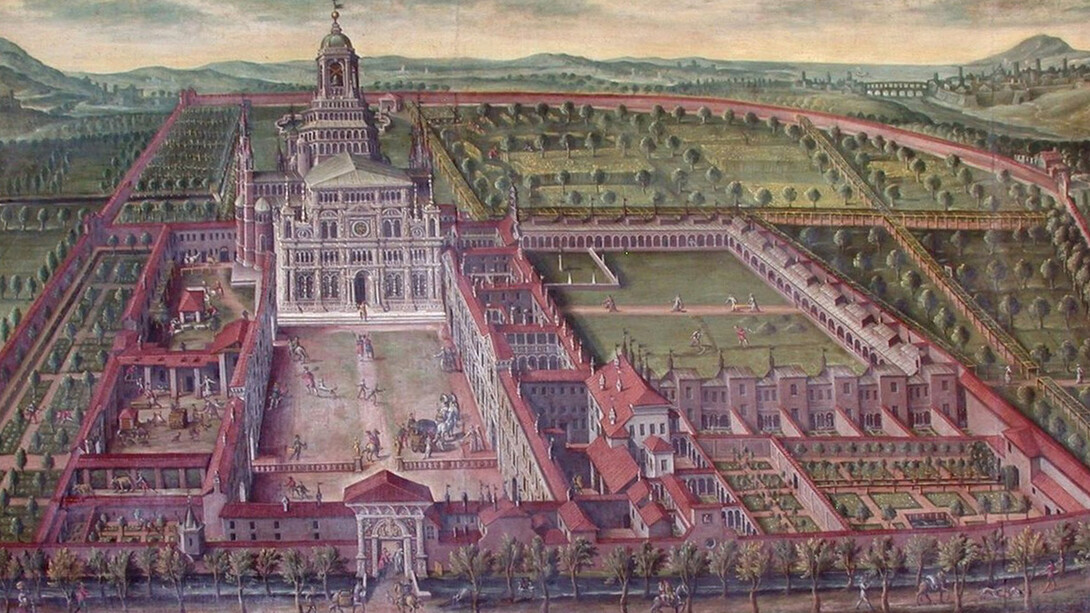 Certosa di Pavia, Veduta a volo d'uccello, XVII secolo, anonimo, Museo della Certosa di Pavia