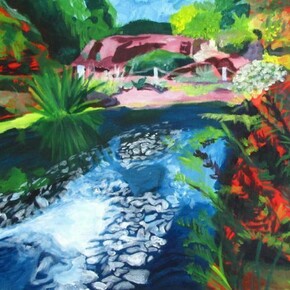 Iris Peploe, Rock Garden Stream, Botanics, 56cm x 45.5cm