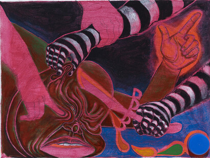 Trenton Doyle Hancock, Skullduggery, 2014, acrylic an mixed media on canvas, 30.5 x 22.9 x 2.54 cm, Image courtesy of Hales Gallery, London. Copyright Trenton Doyle Hancock