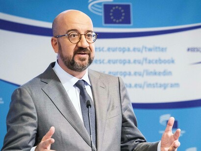 The President of the European Council Charles Michel addressing members of state of the European Union in Brussels, Belgium