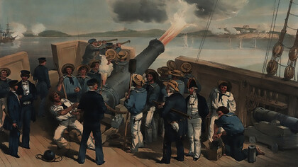 A sketch of the quarter deck of HMS Bulldog in Bomarsund