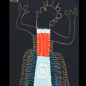 Adébayo Bolaji, I Am Here, 2023, acrylic and oil pastel on cotton canvas, 130x160 cm. Courtesy the artist and Galerie Kremers