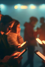People from diverse backgrounds glued to their smart devices, immersed in endless scrolling—highlighting the modern addiction to constant connectivity