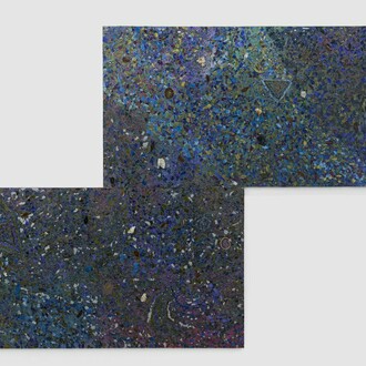 Alteronce Gumby, Starry Night, 2024, gemstones, glass, and acrylic on panel, 96 x 150 inches. Courtesy of the artist and Parrasch Heijnen