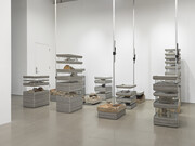 Michael Joo's Concatenations (1991/2026) is a large-scale mixed-media installation measuring 513.1 × 412.8 × 289.6 cm (202 × 162½ × 114 in). Characteristic of Joo's interdisciplinary practice, the work brings together diverse materials and conceptual references to explore connections between nature, culture, history, and systems of knowledge. Courtesy of the artist and Kukje Gallery. Photograph by Genevieve Hanson