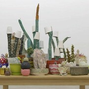 Lisa Sanditz, Untitled, 2014, Ceramic, found materials, porcupine quills and semi-precious stones, 57 X 46 X 58 inches. Courtesy of the artist and CRG Gallery New York. Photo Susan Alzner.