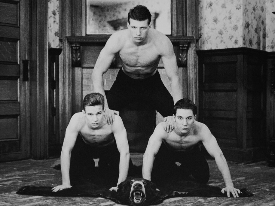 Luke Smalley, Parlor Wrestling, 1996, Stamped and numbered, verso, Gelatin silver print, 16 x 20 inches, sheet, 12 x 15.75 inches, image (Edition of 10), 11 x 14 inches, sheet, 5 x 7 inches, image (Edition of 15)