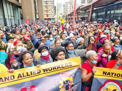 A sea of health worker protesters storming the streets of South Africa and voicing their discontent towards the government
