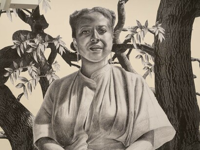 Tatyana Fazlalizadeh, Speaking to falling seeds, exhibition view. Courtesy of the California African American Museum