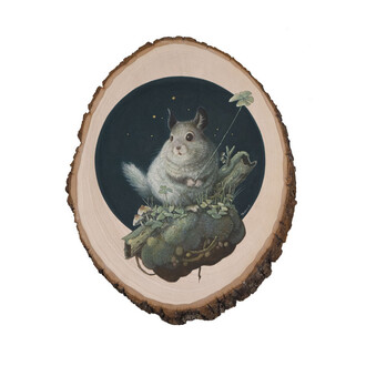 Phoenix Chan, "Branches #27", gouache and color pencils on wood, 11.5 x 9.75 inches