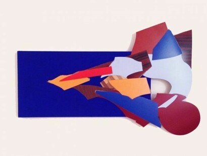 First Moment (Blue), 2013, Trupan, acrylic, plastic laminate, 15 x 23 x 3/4 inches