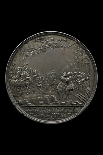 Battle of Turin, 1706, The Duke of Savoy is shown as Jupiter, in the form of an eagle, striking down Phaethon with a thunderbolt © The Trustees of the British Museum
