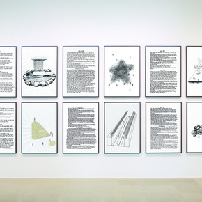 gimhongsok, “Public Blank”, 2006-2007, 16 drawings and texts, pigment print on cotton paper 81 x 57.3 cm (each). Courtesy the Artist and Perrotin