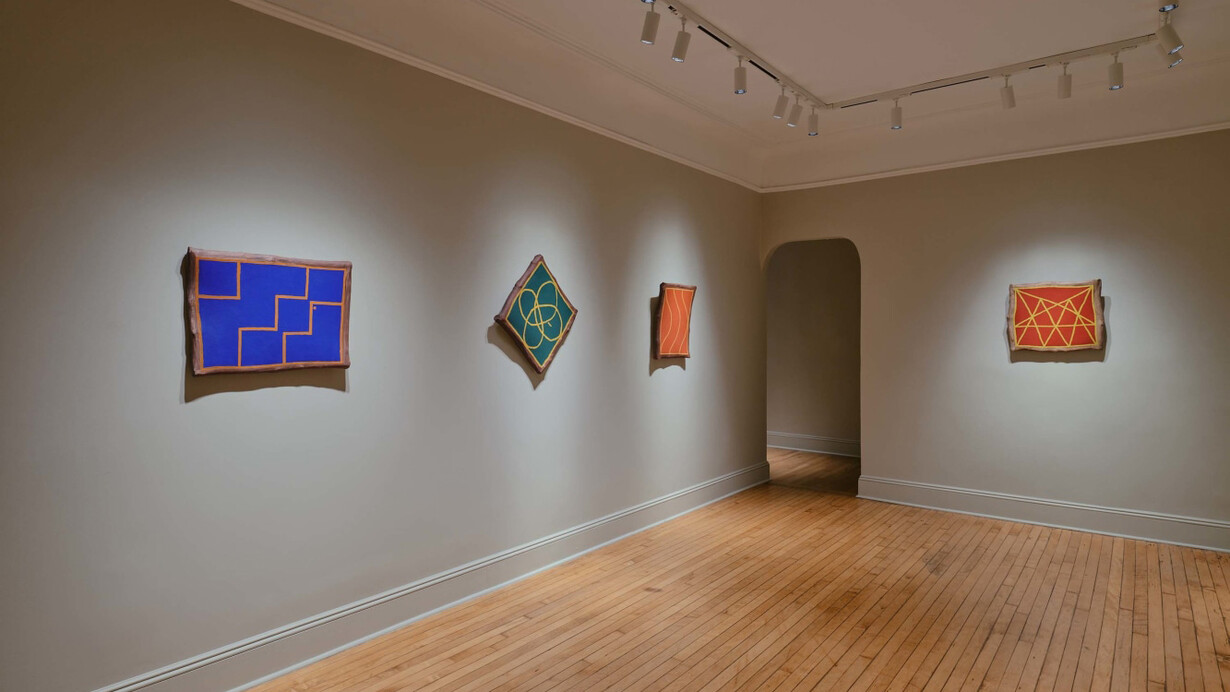Peter Young, Stick paintings, 1970, exhibition view. Courtesy of Craig Starr Gallery 