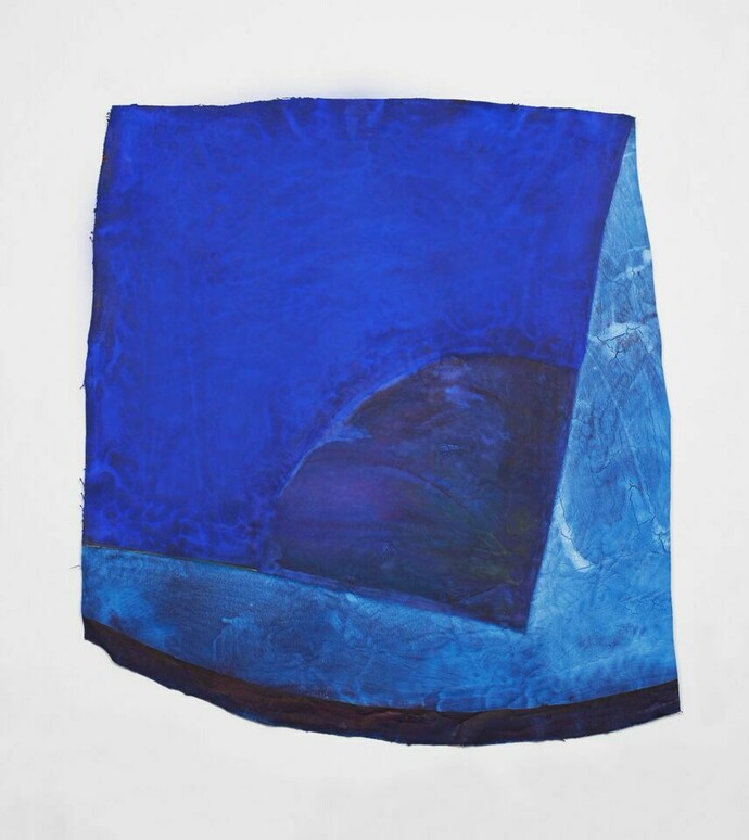 Annabeth Marks, Blue Push, 2014, oil and latex paint on canvas, 53 x 59 inches