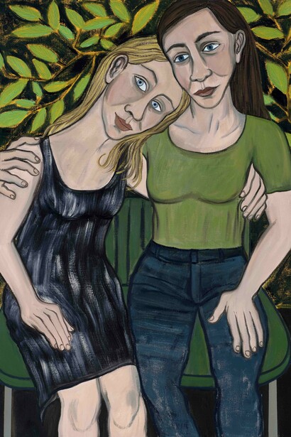 Eileen Cooper, 'Sisters', 2019, oil on canvas, 48 × 35 in (122 × 90 cm)