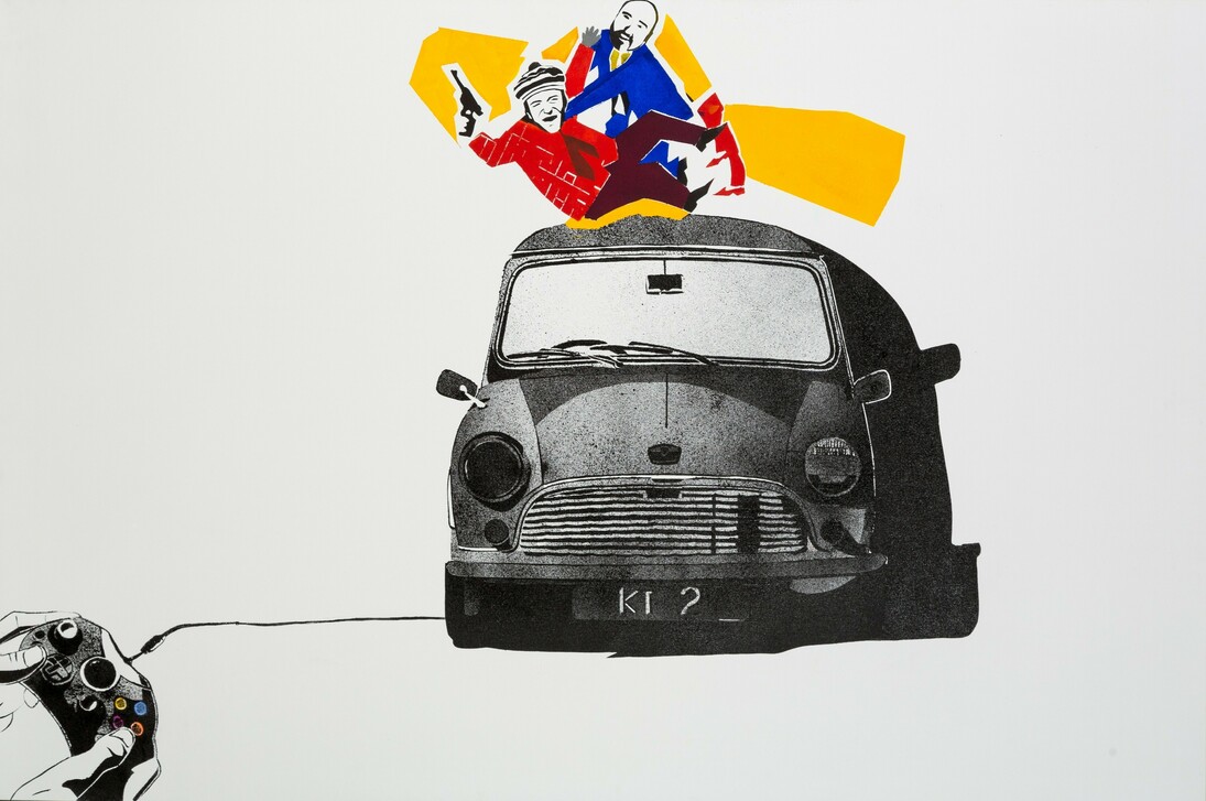 Khaled Takreti, Bang.. Bang.. Bang, 2014, Acrylic on canvas, 106 x 160 cm