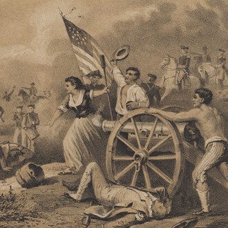 Dennis Malone Carter, artist, Frederick Heppenheimer, lithographer, Louis Maurer, lithographer, The battle of Monmouth: heroism of Moll Pitcher (detail). Courtesy of The New York Historical