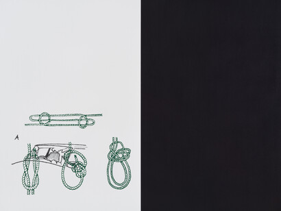 Oliver Osborne,
A (Car/Knots), 2014,
Silkscreen and acrylic on Linen,
220 x 280 cm,
86 5/8 x 110 1/4 ins,
courtesy Vilma Gold, London
