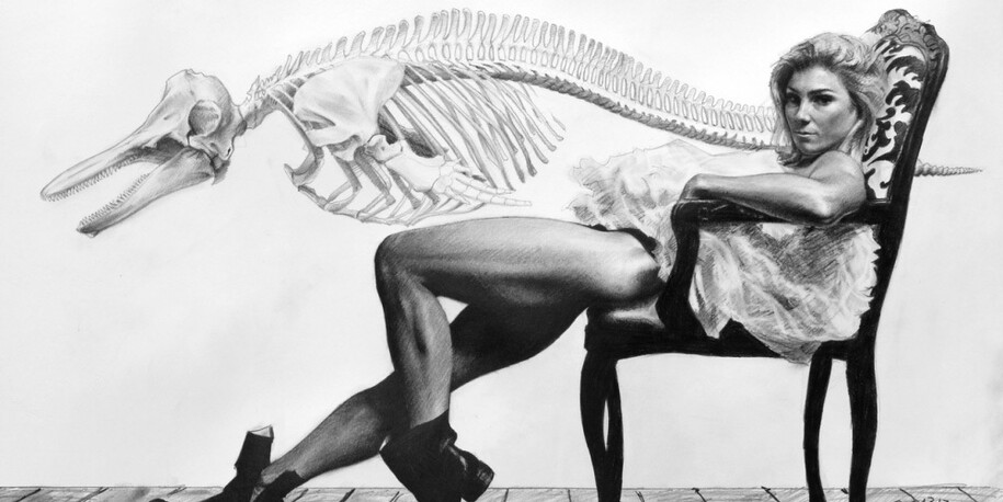 Victor Grasso, "The Dolphin"(Study), graphite on paper, 14 x 22.5". Courtesy of Parlor Gallery