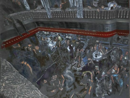 Ena Swansea, The Box, 2013, oil on graphite on canvas, 72 x 90 inches, 182.9 x 228.6 cm. Courtesy of Friedman Benda and the artist. Photography by: Christopher Burke Studio.