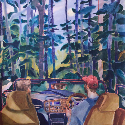 Trying to Travel the Spaces Between Us, 2019, Acrylic on canvas, 190 x 180 cm. Courtesy of Huxley-Parlour Gallery