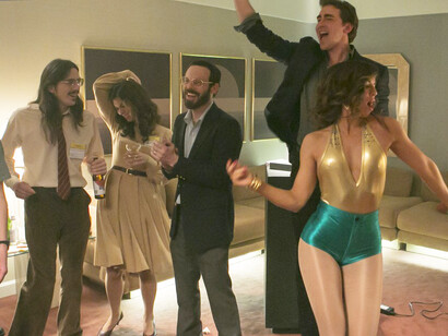 Joe (Lee Pace) and Gordon (Scoot McNairy) partying in the 80s