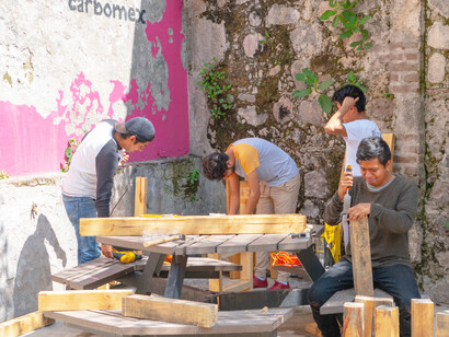 Taller de construcción impartido por albañiles Puebla, México