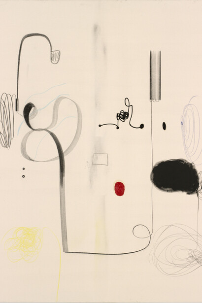 Christian Rosa, "Falling Apart part 2", 2014, oil, charcoal, pencil, resin and oil stick on canvas
300 x 450 cm / 118 x 177 1/4 in, Courtesy Contemporary Fine Arts, Berlin, Photo: Jochen Littkemann (detail of)