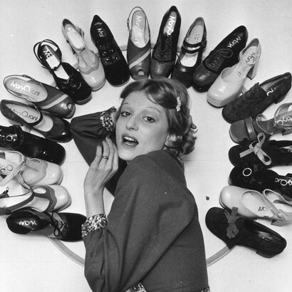 Fashion model Ika posing with Mary Quant's new collection of shoes, 6 April 1972
© Roger Jackson/Central Press/Getty Images
