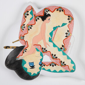 Ai Yamaguchi, netemo nedemo, 2013, Acrylic on cotton, blanket and panel, 12.5 x 13.5 x 2 inches / 32 x 34.5 x 5cm