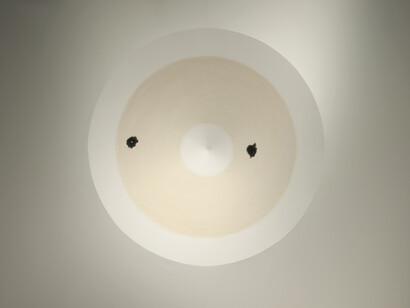 Sunfeel Yun, Looking at The real world from within The real world 26, 2015, Paint on Aluminum, Iron Fillings, Motor, Action sensor, Magnets, Control Box, 244 x 360 x 70 cm