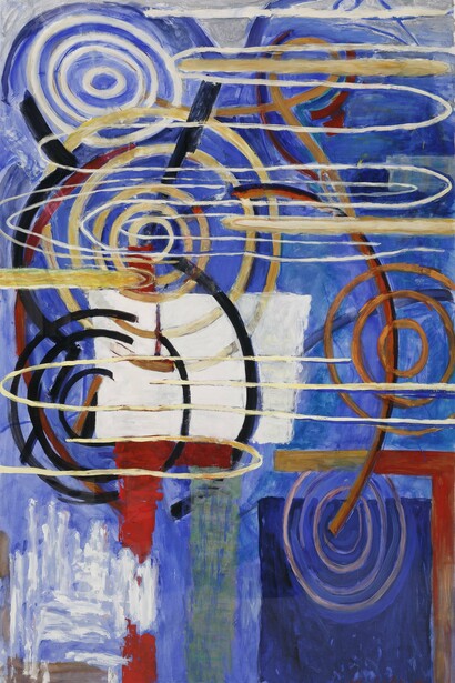 Katherine Porter, Cyclamen (detail), 1997, mixed media on paper, 63 x 42 in. Courtesy of the artist and LewAllen Galleries