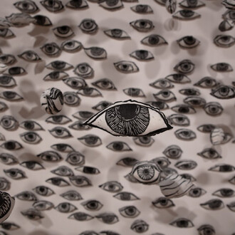 Eunkang Koh, Watching, detail of installation 120″ x 120″ x 120″, relief printing and fabric, 2021. Courtesy of Melhop Gallery°7077