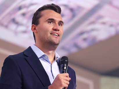 Charlie Kirk speaking to attendees during the 2025 Young Women’s Leadership Summit at the Gaylord Texan in Grapevine, Texas