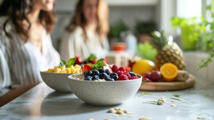 Bowls loaded with fruits and fibre, reflecting the connection between nutrition and inner balance