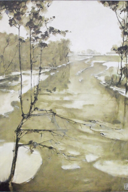 Jacopo Dalmastri Giugni, Albero sul Brembo, olio su tela, cm 70.100, 2013 