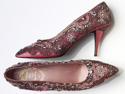 Roger Vivier (1907–98) for Christian Dior
(1905–1957). Evening shoe, beaded silk and
leather, France, 1958–60 image © Victoria
and Albert Museum, London