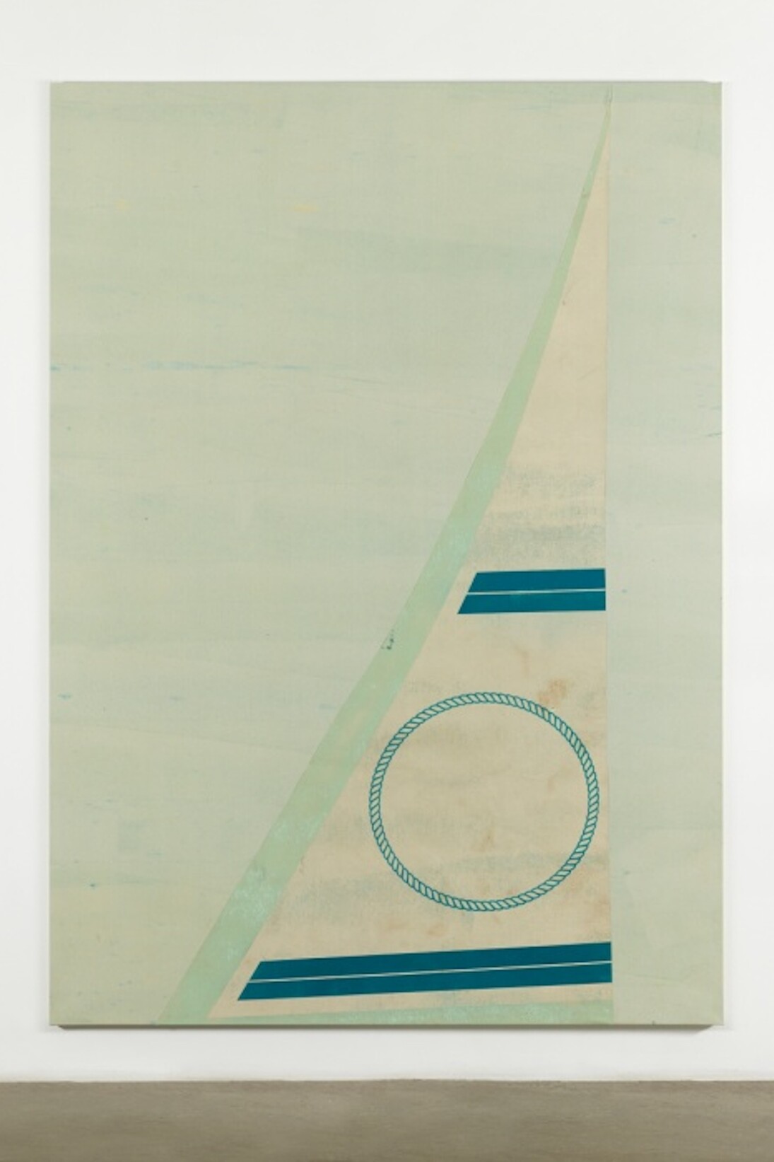 Untitled, 2016, Primer, spray paint, acrylic, white spirit, cotton canvas on wooden stretcher
113 3/8 x 80 3/4 x 1 1/4 in (288 x 205 x 3.2 cm). Courtesy of Andrew Kreps Gallery
