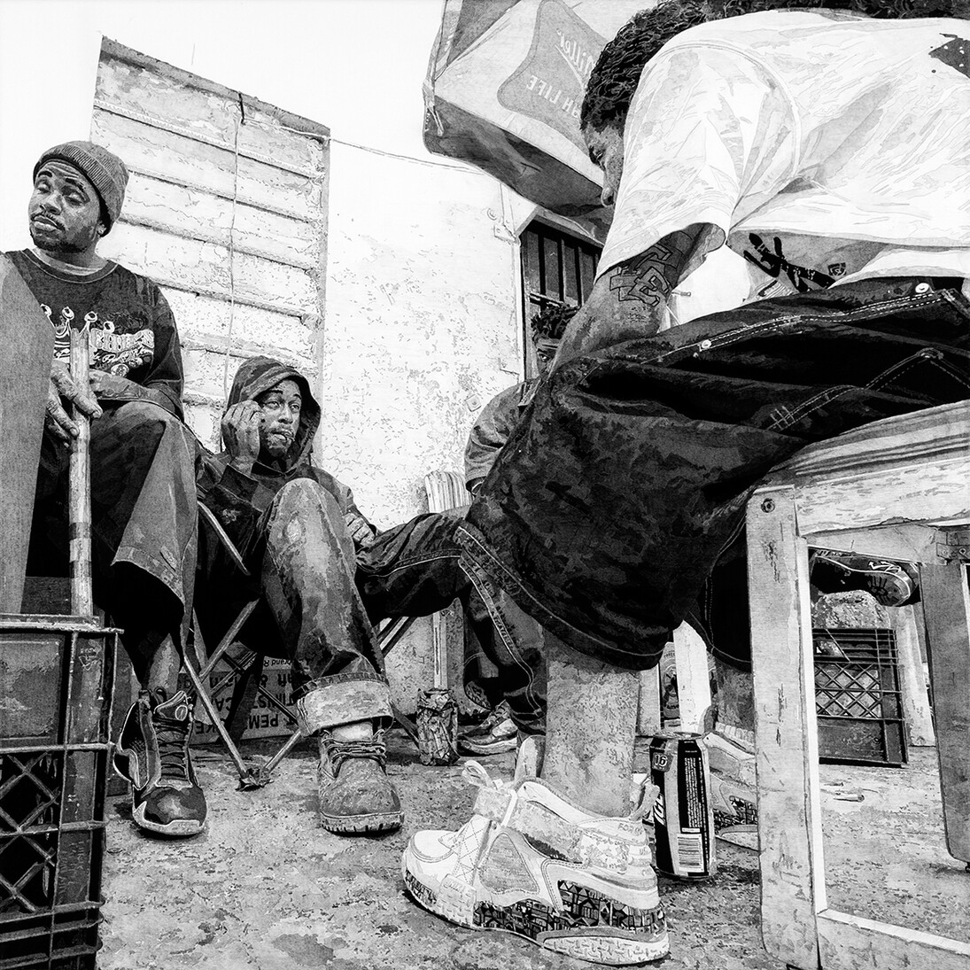 Jerome Soimaud, Key Stone, charcoal & graphite on canvas, 60 x 60 inches, 2009. Courtesy Yeelen Gallery