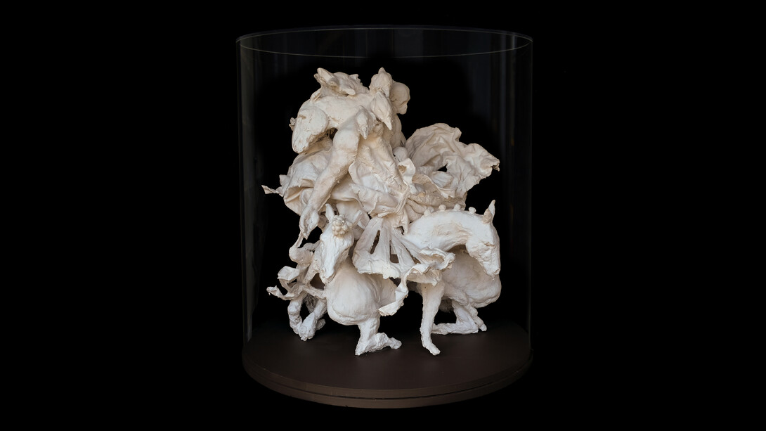 Beth Carter - Farewell Carousel II - Plaster, fabric, wood, acrylic. 27″x 25.5″x 25.5″ (68 x 65 x 65cm)