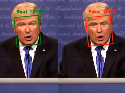 Tecnologia deep fake simulando o rosto de Donald Trump