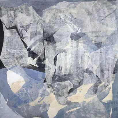 SoHyun Bae, Wrapped Shards #5, 2002, Rice paper and pure pigment on canvas, 60 x 60 inches