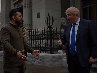UK prime minister Boris Johnson meets Ukraine's Volodymyr Zelensky in Kyiv, pledges more aid, April 9, 2022
