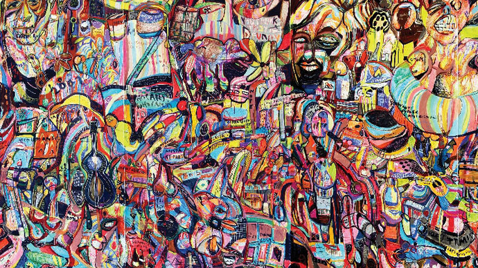 Kamoen,Tezz 'Replacement Fish Casper Greg 5', 2014 Pastel crayons, oil crayons, ink, marker pencils, 320 x 750 cm